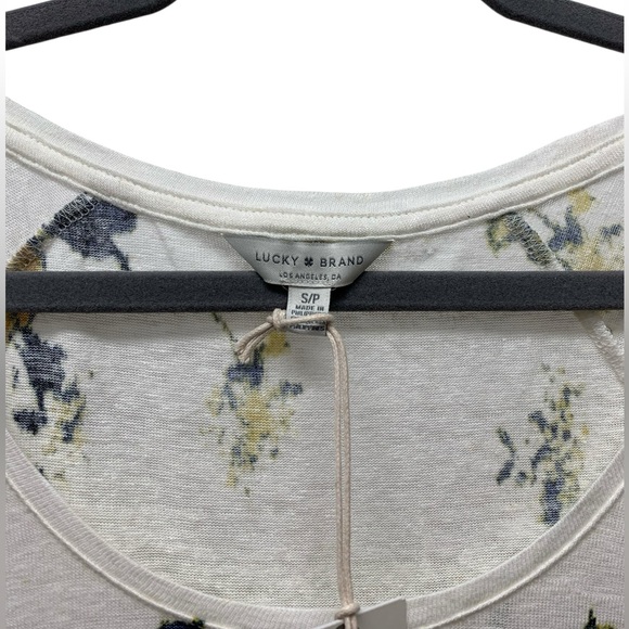 New! Lucky Brand floral short sleeve top blouse, linen blend, ivory, small - Picture 4 of 6